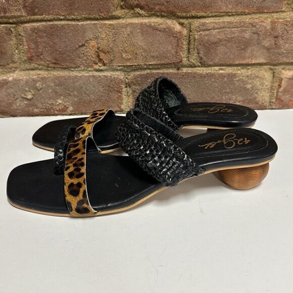 42 Gold Naya Tan and Black Leopard Pony Hair Slide Sandals Size 9 - Picture 4 of 9